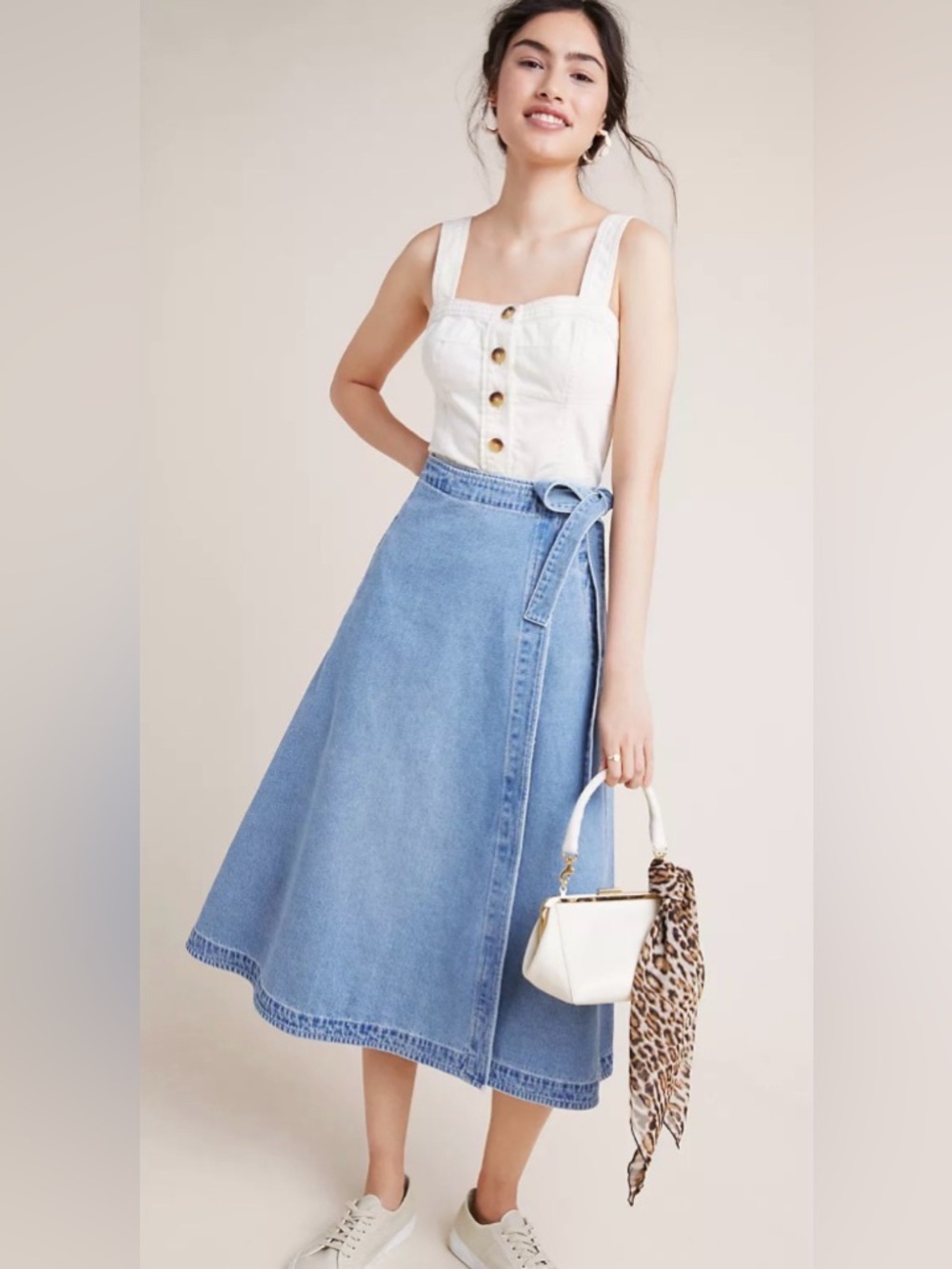 NEW Anthropologie Citizens Of Humanity Madelyn Denim Midi Wrap Skirt Size XS - Picture 2 of 16